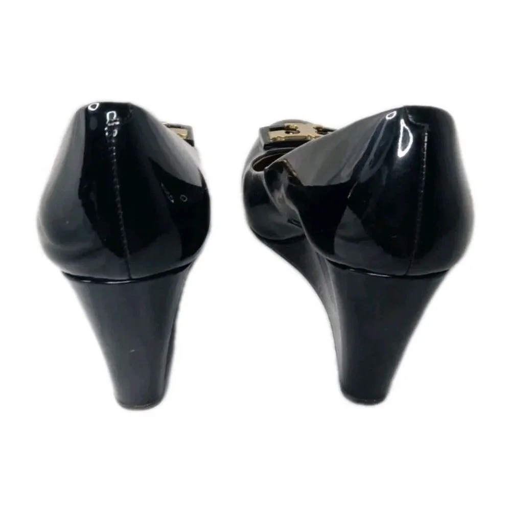 Tory Burch Wedge Shoes Women's Size 8.5 M Black Patent Leather Pumps Closed Toe